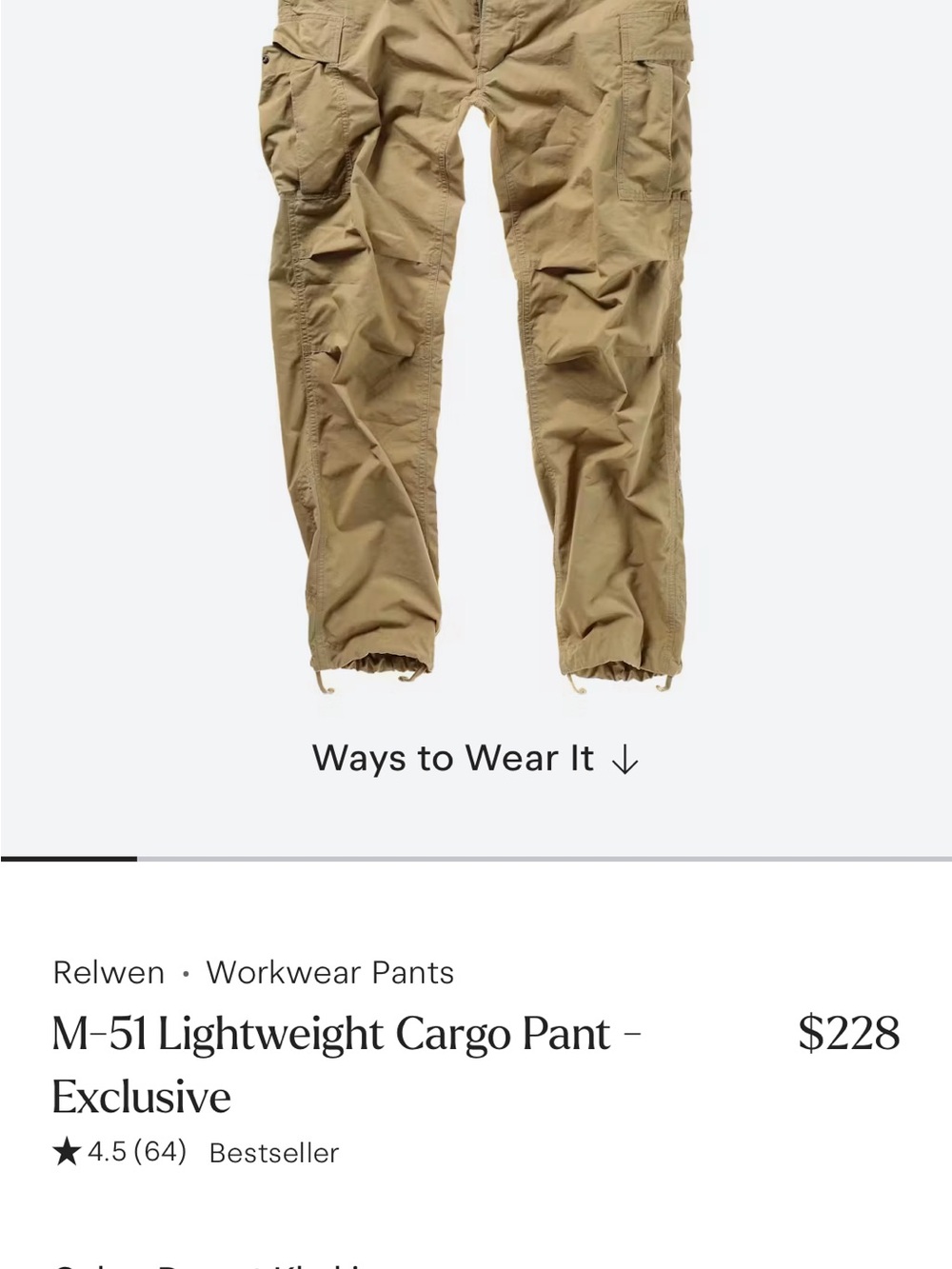 Relwen M-51 Lightweight Cargo Pant - Khaki/Tan